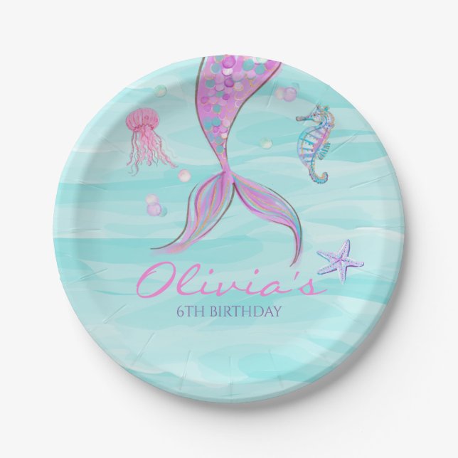 Assiettes En Carton Marée de sirènes sous la mer Anniversaire (Devant)