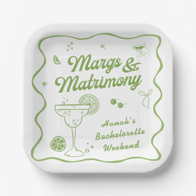 Assiettes En Carton Margarita et Bachelorette Mariage (Recto)