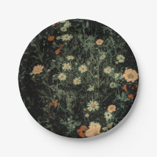 Assiettes En Carton marguerite blanche bohème fleur sauvage noir flora