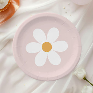 Assiettes En Carton Marguerite rétro rose clair bohème