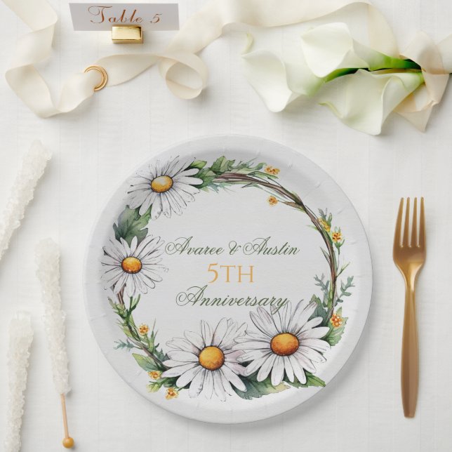 Assiettes En Carton Marguerites blanches du 5e anniversaire du Mariage (Mariage)