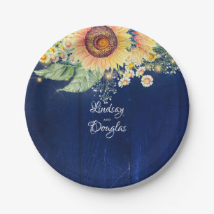 Assiettes En Carton Marguerites Tournesol Baby's Breath Bleu Marine Ru