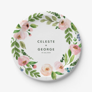 Assiettes En Carton mariage à couronne florale rose pâle