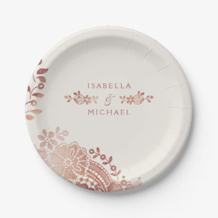 Assiettes En Carton mariage à dentelle vintage en or rose Faux