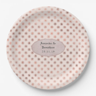 Assiettes En Carton Mariage à la feuille d'or rose et rose tendre