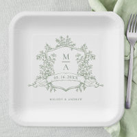 Mariage à Monogramme Élégant Vert Sage Fleuron