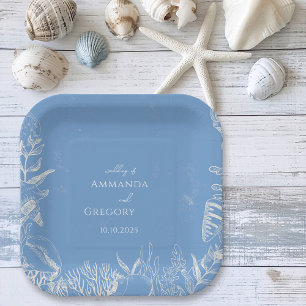 Assiettes En Carton Mariage à thème Blue Toile Ocean