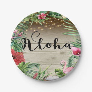 Assiettes En Carton Mariage Aloha Tropical Bois Floral Feuilles et Lum