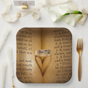 Assiettes En Carton Mariage Anneau Ombre du coeur sur la Bible