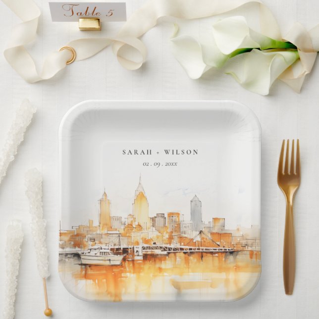 Assiettes En Carton Mariage Aquarelle à Nashville Ciel Élégant de la V (Mariage)