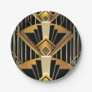 Assiettes En Carton Mariage Art Déco Gatsby Glam des années 20 noir et