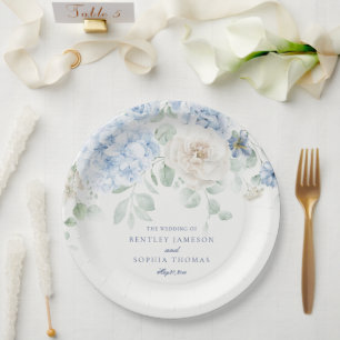 Assiettes En Carton Mariage aux Hydrangeas Floraux Bleus