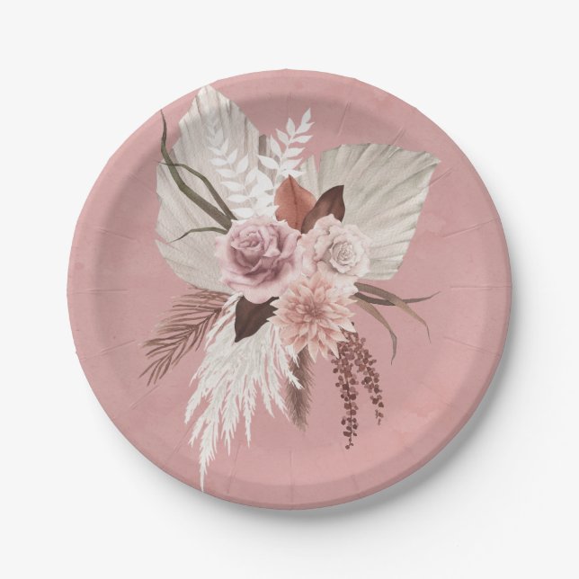 Assiettes En Carton Mariage balnéaire en cuivre rose Pampas Troppe (Devant)