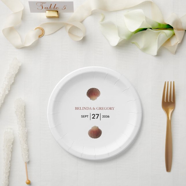 Assiettes En Carton Mariage Beach Seashell Clams (Mariage)