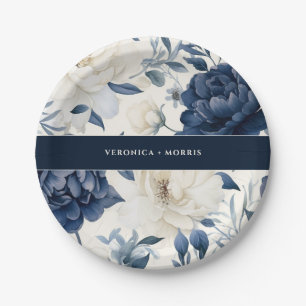 Assiettes En Carton Mariage bleu marine et blanc couleur d'aquarelle f