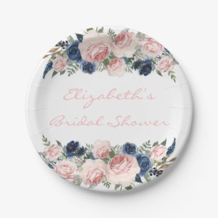 Assiettes En Carton Mariage bleu Peony de la marine rose