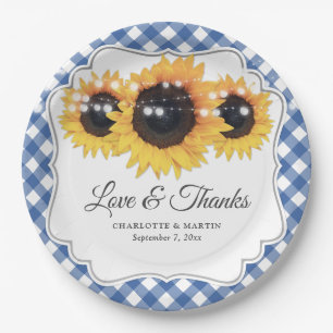 Assiettes En Carton Mariage Blue En vichy Sunflower Love et Merci