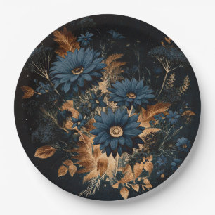Assiettes En Carton Mariage Bohème Chic Bleu Nuit et Or Rustique