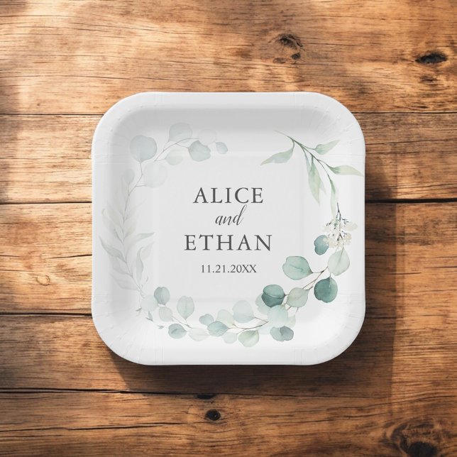 Assiettes En Carton Mariage Bohème Eucalyptus et Verdure (Créateur téléchargé)
