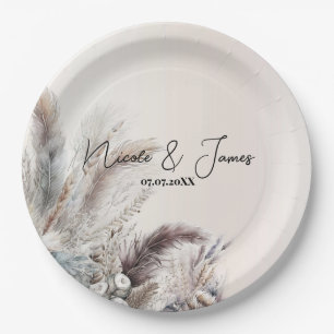 Assiettes En Carton Mariage Bohème Floral Terreux Plumes