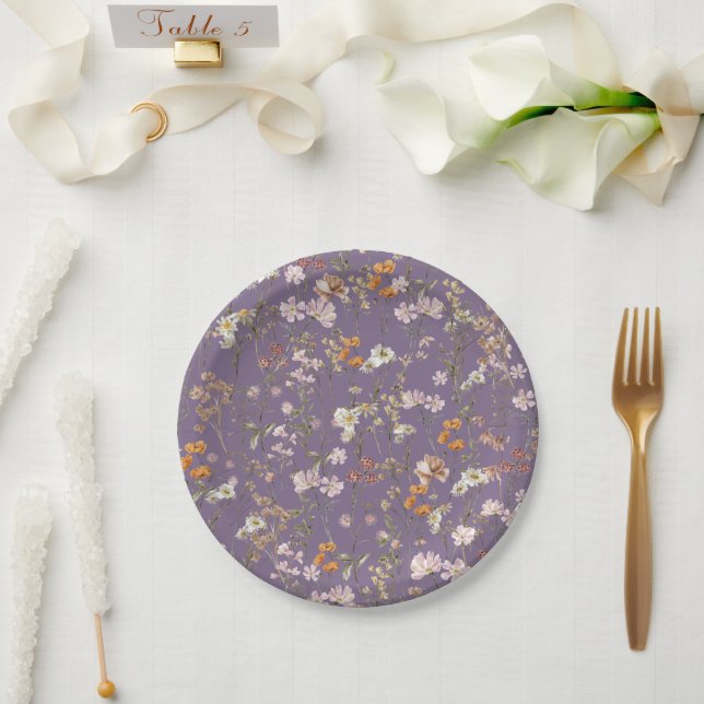 Assiettes En Carton Mariage Boho Fleur sauvage Violet Dans Bloom Garde (Mariage)