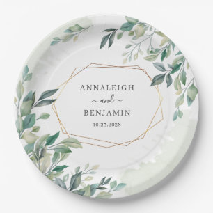 Assiettes En Carton Mariage botanique géométrique à la eucalyptus