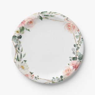 Assiettes En Carton Mariage botanique géométrique rose pâle