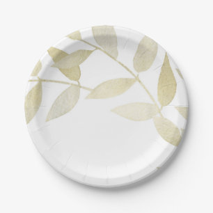 Assiettes En Carton Mariage Botanique Rustique Moderne Feuilles Dorées