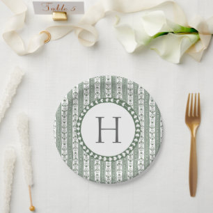 Assiettes En Carton Mariage botanique vert et blanc à impression sur b