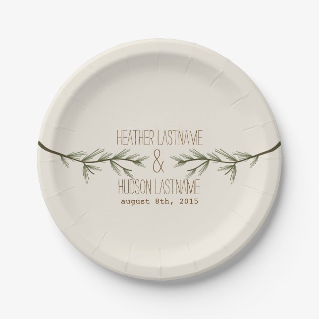 Assiettes En Carton Mariage Branches à feuillage persistant (Devant)