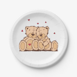 Assiettes En Carton Mariage Brown Teddy Bear Love