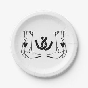 Assiettes En Carton Mariage campagnard occidental Russe Cowboy Noir