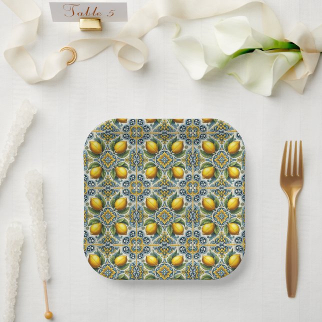 Assiettes En Carton Mariage carrelage méditerranéen Capri jaune bleu c (Mariage)