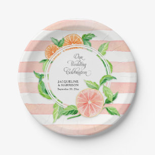 Assiettes En Carton Mariage Célébration Pink Striped Citrus Orange Art