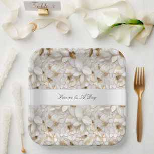 Assiettes En Carton Mariage Chic Gold Glam White Lotus Flowers