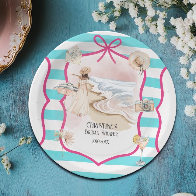 Assiettes En Carton Mariage Chic Plage et Vagues Fête de Mariée (Créateur téléchargé)