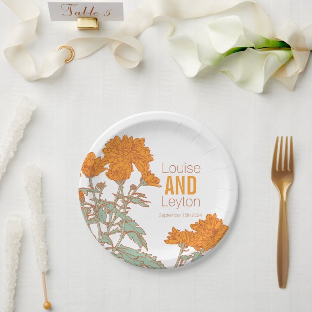 Assiettes En Carton Mariage chrysanthemum oranger fleur plaques person (Mariage)