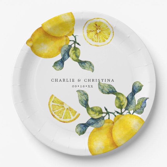 Assiettes En Carton Mariage citron aquarelle (Devant)