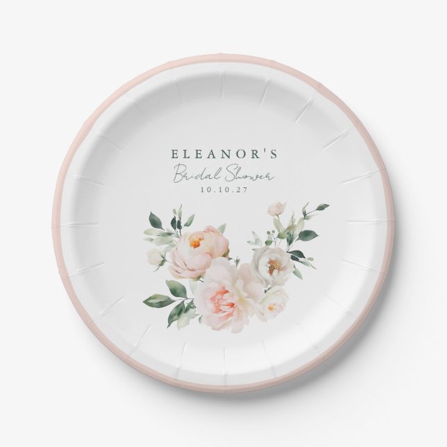 Assiettes En Carton Mariage Civil Fleur d'eau Rose Pâle Peinture Flora (Devant)