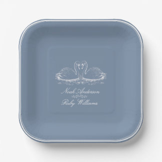 Assiettes En Carton Mariage Classique Élégant Bleu Poussiéreux