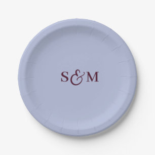 Assiettes En Carton Mariage Classique Monogramme Esperluette Pervenche