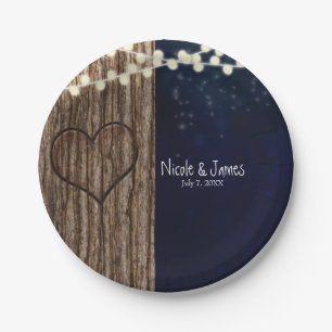 Assiettes En Carton Mariage Coeur dans l'Arbre Nuit Rustique