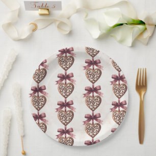 Assiettes En Carton Mariage Cœur de Bronze Rubans Rouges
