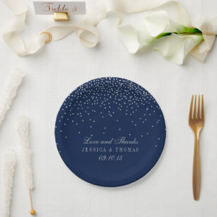 Assiettes En Carton Mariage Confetti en argent de marine bleu et de gl