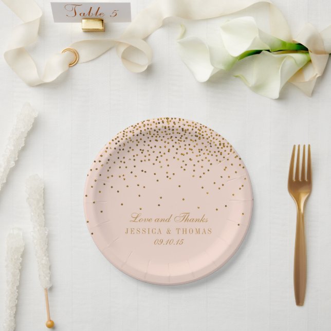 Assiettes En Carton Mariage Confetti rose et or (Mariage)
