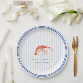Assiettes En Carton Mariage côtier au homard rayé rouge et bleu rétro