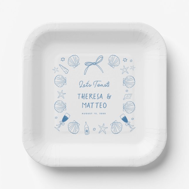 Assiettes En Carton Mariage côtier nautique de fantaisie tiré à la mai (Recto)