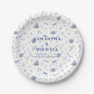 Assiettes En Carton Mariage Couple Concept Floral Fleurs Bleu Marine