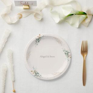 Assiettes En Carton Mariage Cream & Gold Foliage