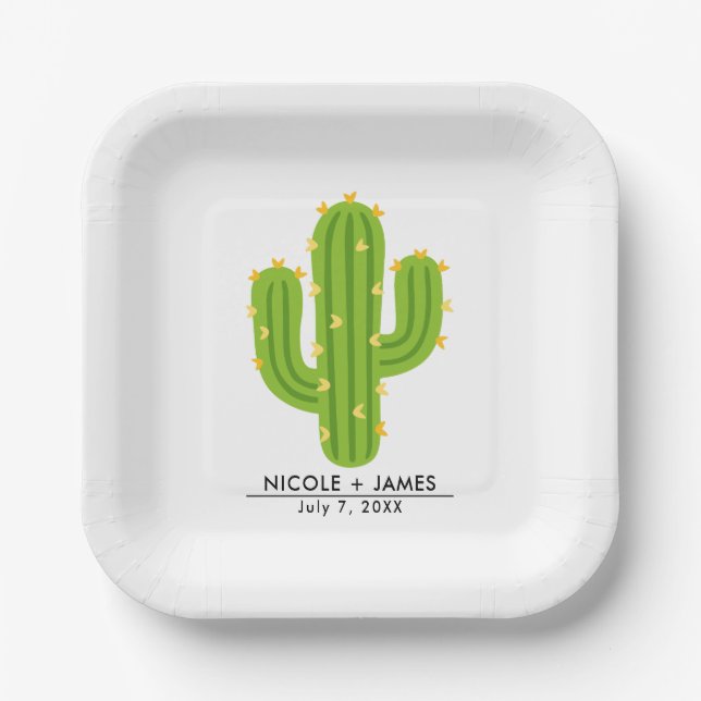 Assiettes En Carton Mariage d'amour du coeur jaune Cactus Fiesta (Recto)